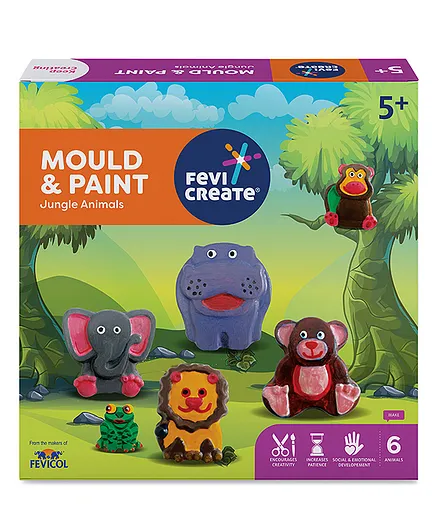Fevicreate DIY Mould & Paint Jungle Animals Craft Kit for Kids- Multicolor
