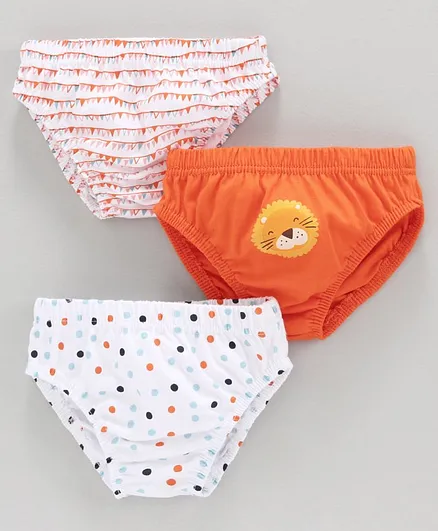 Babyhug 100% Cotton Brief Star Print Pack of 3 - White Orange