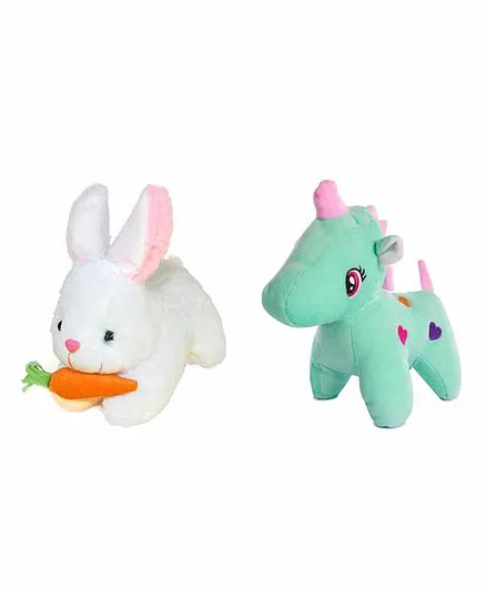 Deals India Bunny With Carrot & Unicorn Soft Toys White Green Pack of 2  - Length 26 Cm 