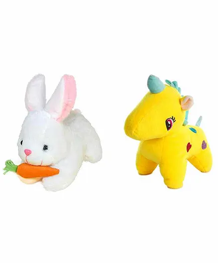 Deals India Bunny With Carrot & Unicorn Soft Toys White Yellow Pack of 2  - Length 26 Cm 