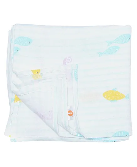 Ooka Baby Muslin Cotton Swaddle Wrapper Sea Horse Print - White Pink