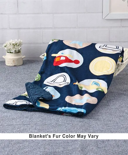 Babyhug Sherin & Poly Wool All Season Blanket Vehicle Design - Blue (Blanket's Fur Color May Vary)