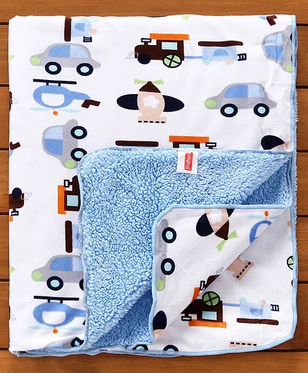 Babyhug Sherin & Poly Wool All Season Blanket Vehicle Design - Blue (Blanket's Fur Color May Vary)