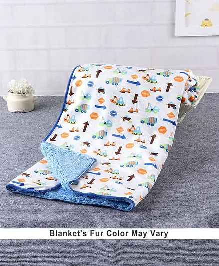 Babyhug Sherin & Poly Wool All Season Blanket Vehicle & Sign Design - Blue (Blanket's Fur Color May Vary)