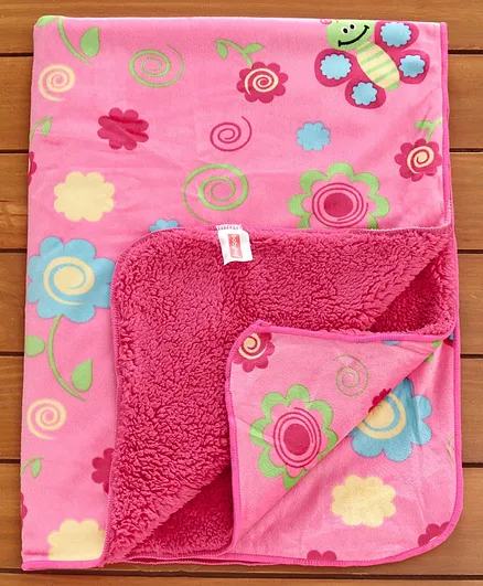 Babyhug Sherin & Poly Wool All Season Blanket Multidesign  - Pink (Blanket's Fur Color May Vary)