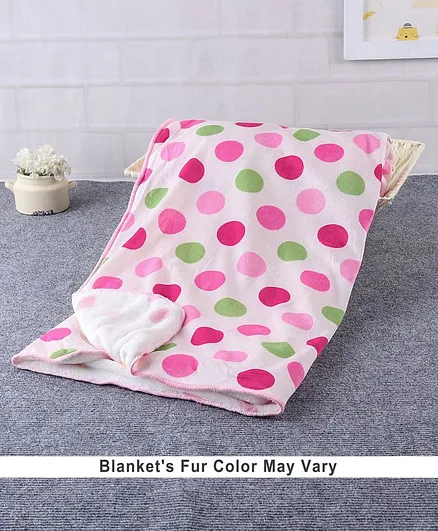 Babyhug Sherin & Poly Wool All Season Blanket Polka  Design - White Pink (Blanket's Fur Color May Vary)