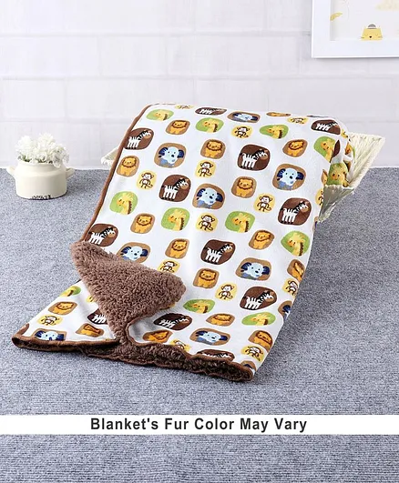 Babyhug Sherin & Poly Wool All Season Blanket Allover Animal Design - Brown (Blanket's Fur Color May Vary)