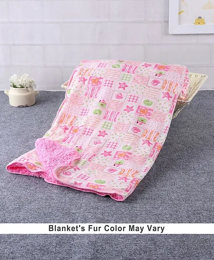 Babyhug Sherin & Poly Wool All Season Blanket Bird & Star Design - Pink (Blanket's Fur Color May Vary)