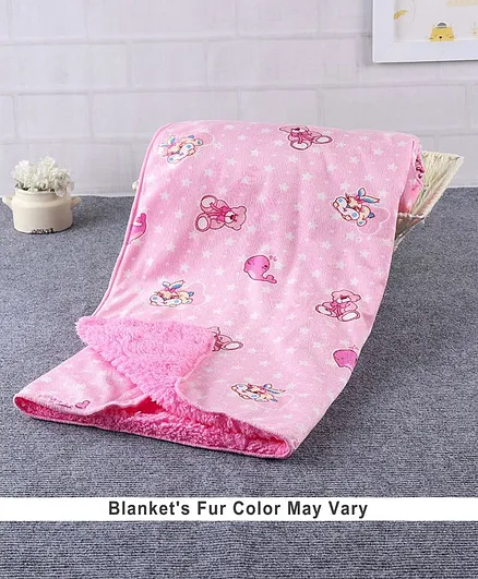 Babyhug Sherin & Poly Wool All Season Blanket Bunny & Fish Design - Pink (Blanket's Fur Color May Vary)