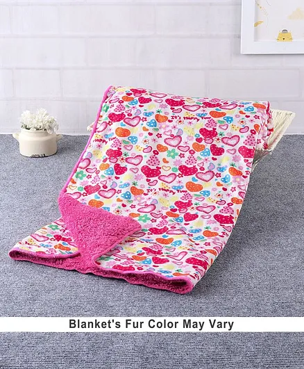 Babyhug Sherin & Poly Wool All Season Blanket Heart Design - Dark Pink (Blanket's Fur Color May Vary)