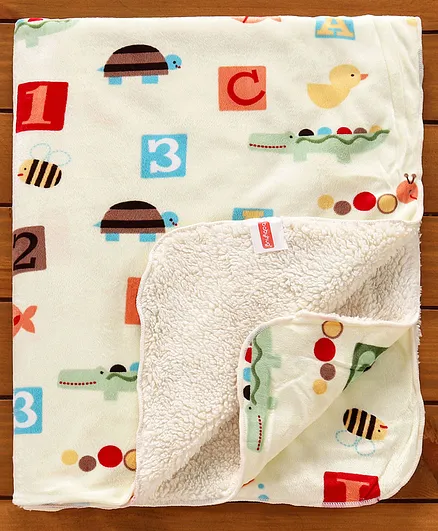 Babyhug Sherin & Poly Wool All Season Blanket Alphabet & Number Design - Cream (Blanket's Fur Color May Vary)