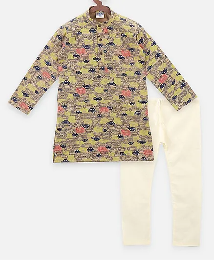 Lilpicks Couture Car Print Full Sleeves Kurta & Pajama Set - Brown