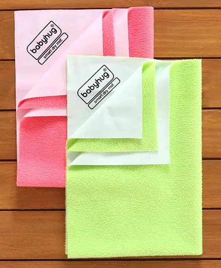 Babyhug Smart Dry Bed Protector Sheet Pack of 2 Small- Green and Pink