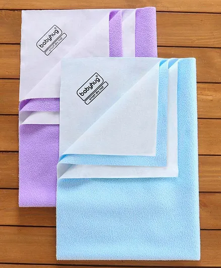 Babyhug Smart Dry Bed Protector Sheet Pack of 2 Medium - Sky Blue Purple