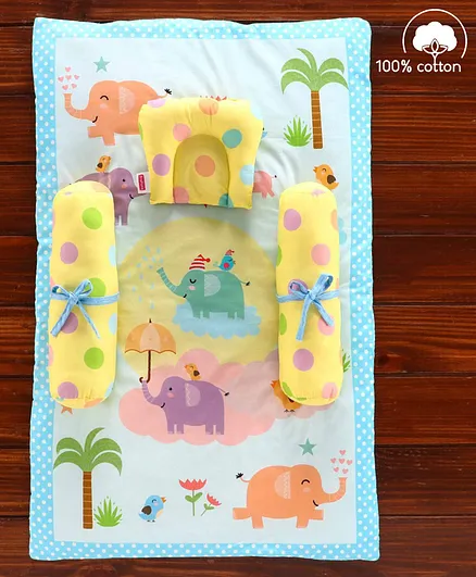 Babyhug 100% Cotton Bedding Set Elephant Theme - Multicolor