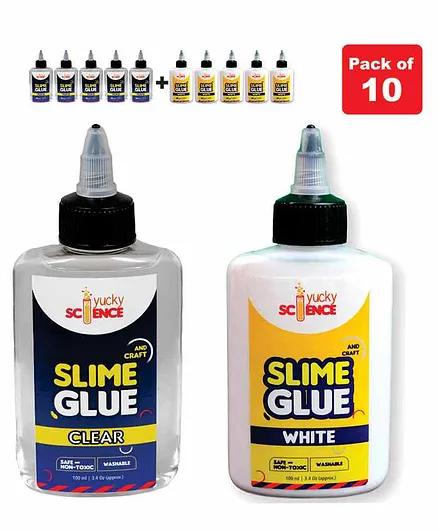  Yucky Science Slime Glue Clear & White Bottles Pack of 10 - 100 ml each