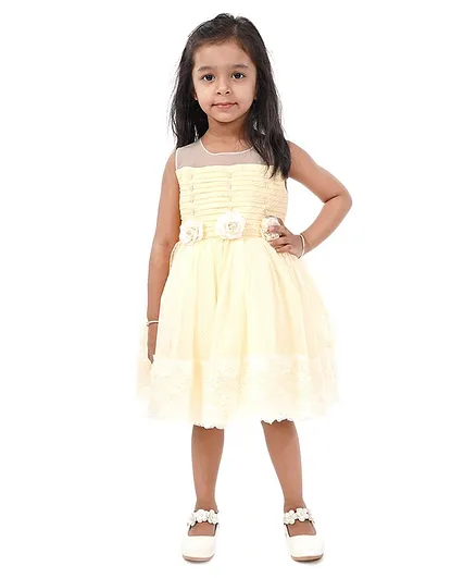 Babyhug Sleeveless Party Frock Floral Corsage - Yellow