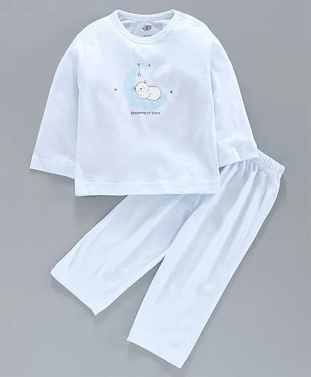 Zero Full Sleeves T-Shirt and Lounge Pant Set Elephant Print - Blue