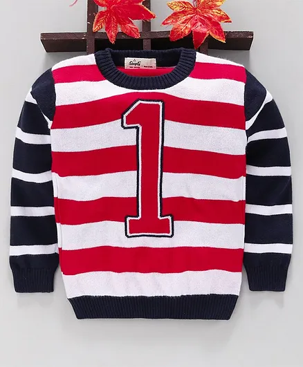 Simply Full Sleeves Striped Sweater - Red