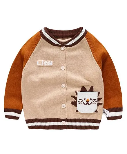 Kookie Kids Full Sleeves Sweater Lion Patch - Brown