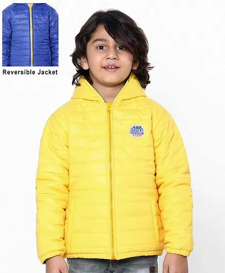 Pine Kids Full Sleeves Reversible Hooded Jacket - Yellow Blue