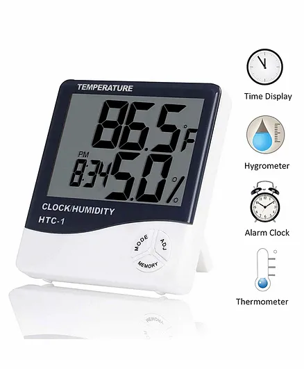 MCP Digital Room Thermometer & Alarm Clock - White