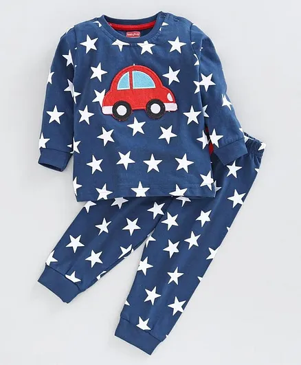 Babyhug Full Sleeves Night Suit Star Print - Blue