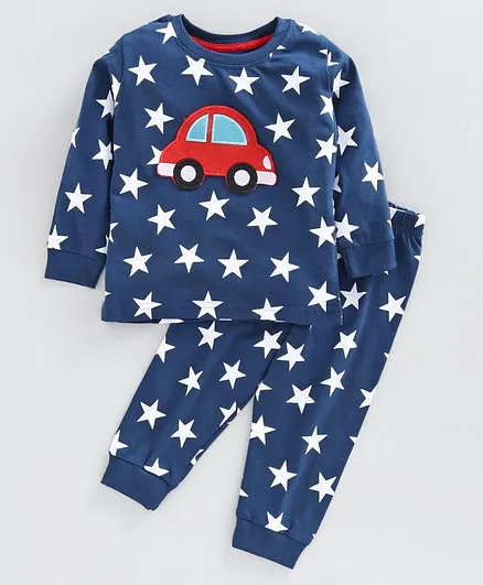Babyhug Full Sleeves Night Suit Star Print - Blue