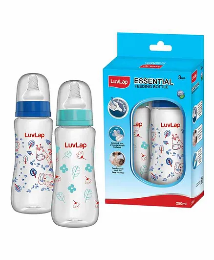 LuvLap Feeding Bottle with Silicone Nipple Blue Green Pack of 2 - 250 ml Each