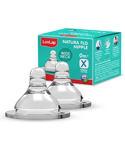 LuvLap Wide Neck Nipples White - Pack of 2