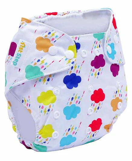 1st Step Size Adjustable Reusable Diaper With Diaper Liner Cloud Print - White