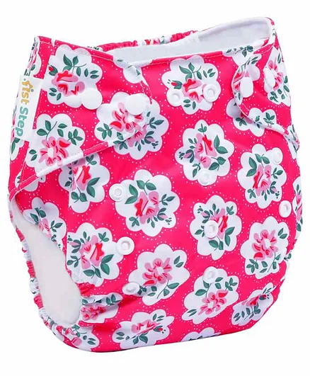 1st Step Size Adjustable Reusable Diaper With Diaper Liner Flower Print - Pink