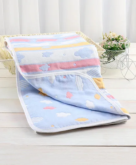 Zoe Premium Organic Cotton 6 Layer Gauze Blanket Cloud Print - Blue