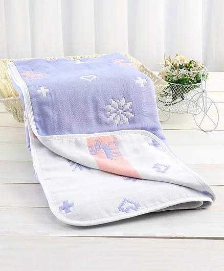 Zoe Premium Organic Cotton 6 Layer Gauze Blanket - Purple White