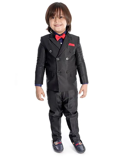 Babyhug 3 Piece Party Suit With Bow Tie - Navy Blue Black