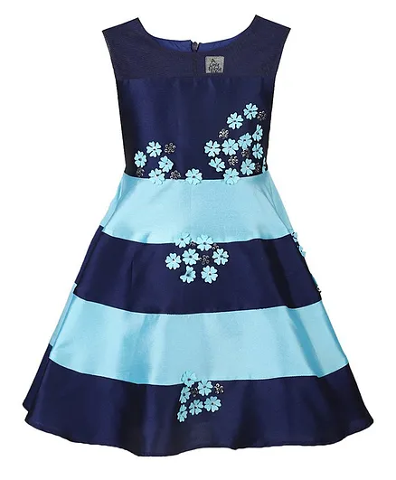 A Little Fable Flower Embellished Fit & Flare Sleeveless Dress - Blue