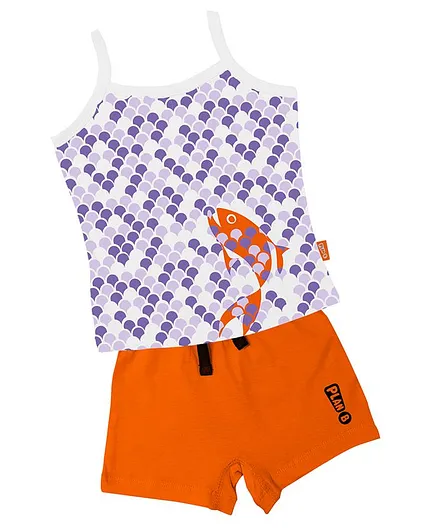 Plan B Sleeveless Fancy Fish Girl Vest & Boxer Shorts - White Orange
