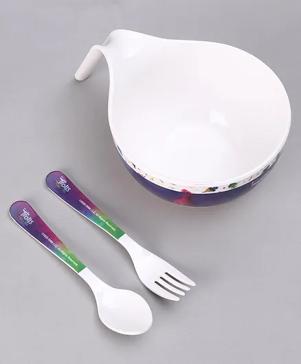 Trolls 3 Piece Maggie Bowl with Fork & Spoon - Purple Black
