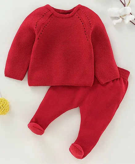 ToffyHouse Winter Wear Full Sleeves Sweater & Bootie Leggings - Red