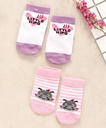 Cute Walk by Babyhug Ankle Length Anti Bacterial Socks Pack of 2 - Pink Purple