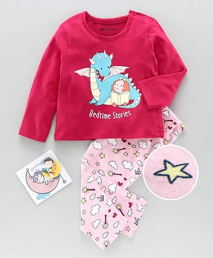 Babyoye Full Sleeves Anti Bacterial Night Suit Bedtime Stories Print - Pink