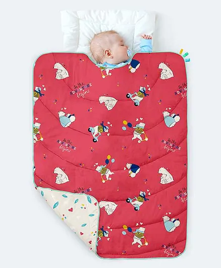 Rabitat Homed 100% Organic Cotton All Weather Quilt Bear Print - Red