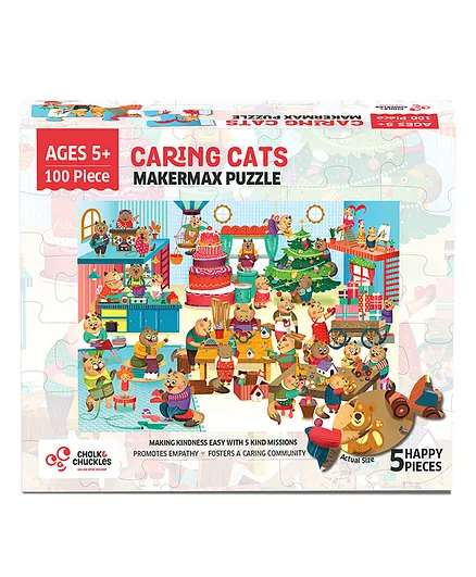 Chalk and Chuckles Caring Cats Jigsaw Puzzle Multicolor - 100 Pieces