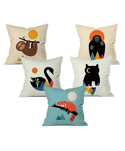 StyBuzz Cushion Covers Animals Print Pack Of 5 - Multicolor