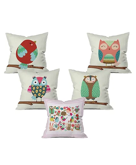 StyBuzz Cushion Covers Birds Print Pack Of 5 - White
