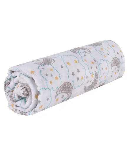 Abracadabra Cotton Swaddle Wrapper Moon and Cloud Print - White