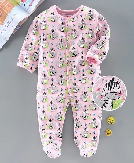 Babyhug Full Sleeves Sleepsuit Zebra Print - Pink