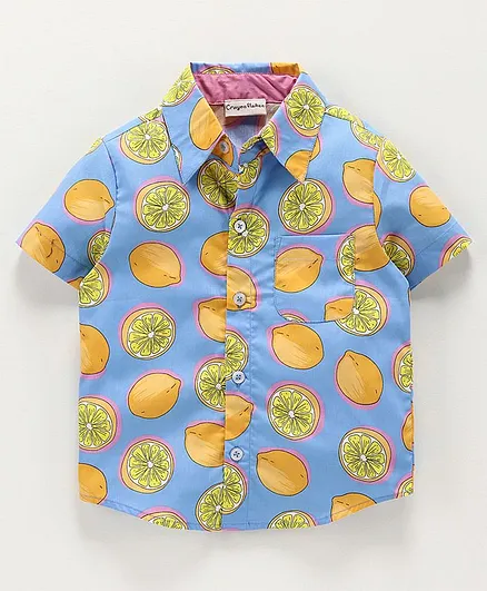 CrayonFlakes Fruit Print Half Sleeves Shirt - Blue