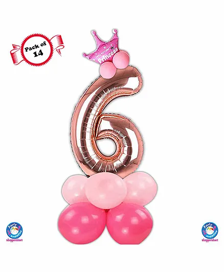 Shopperskart Sixth Birthday Balloon Decoration Kit Rose Gold - Pack of 14