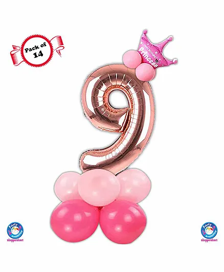 Shopperskart Ninth Birthday Balloon Decoration Kit Rose Gold - Pack of 14